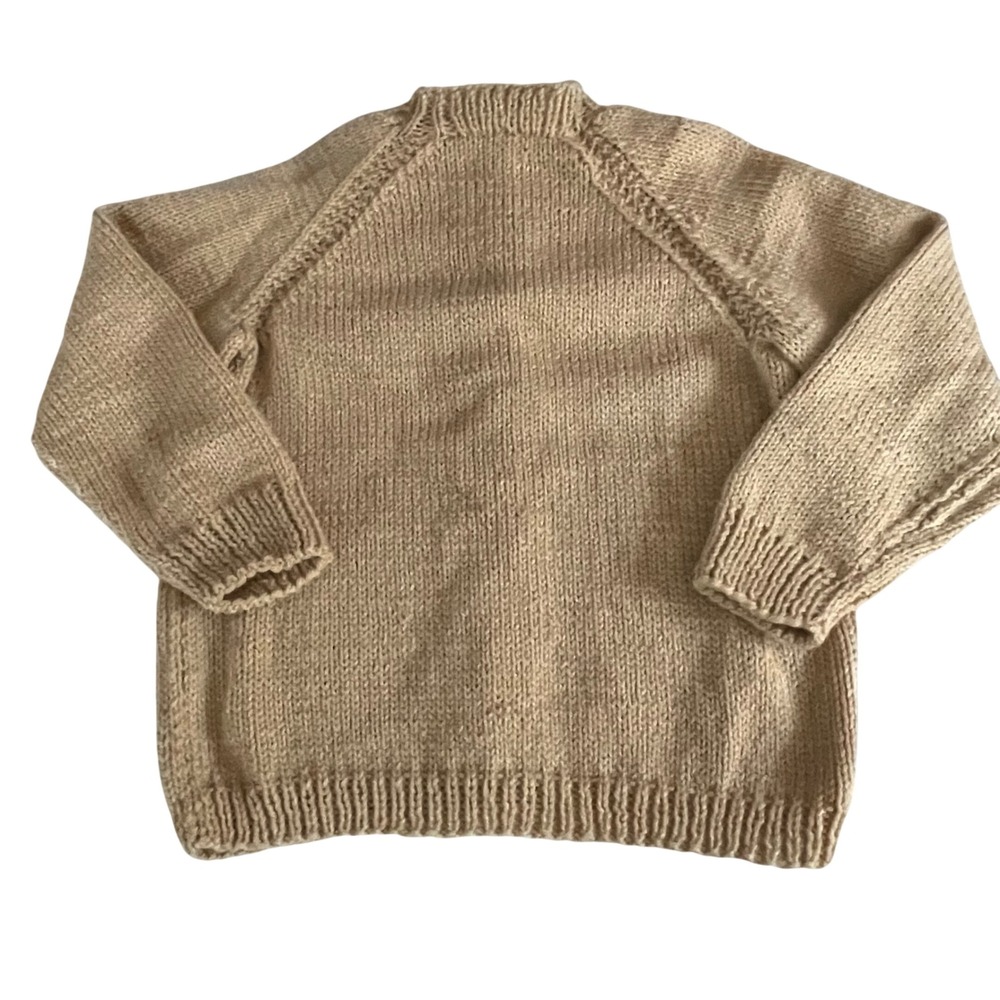 Hand Knitted Cardigan Sweater Beige Button Up Long Sleeve Cozy Knit Top - Picture 2 of 3